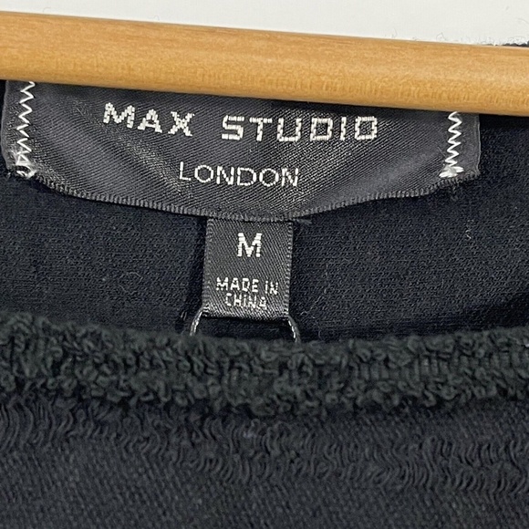 Max Studio London Size Medium Black Textured Sylvie Cold Shoulder Pullover Top - Picture 5 of 12